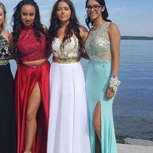 White and gold prom dress